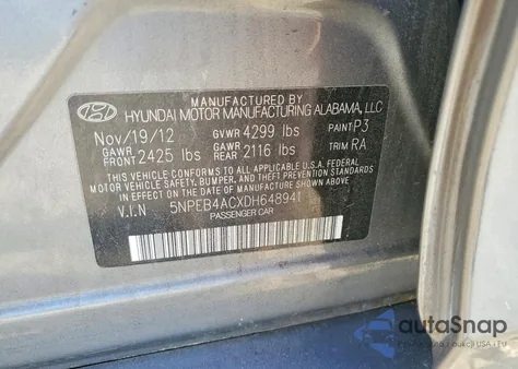 2013 Hyundai Sonata Gls from USA, damaged, VIN 5NPEB4ACXDH648941